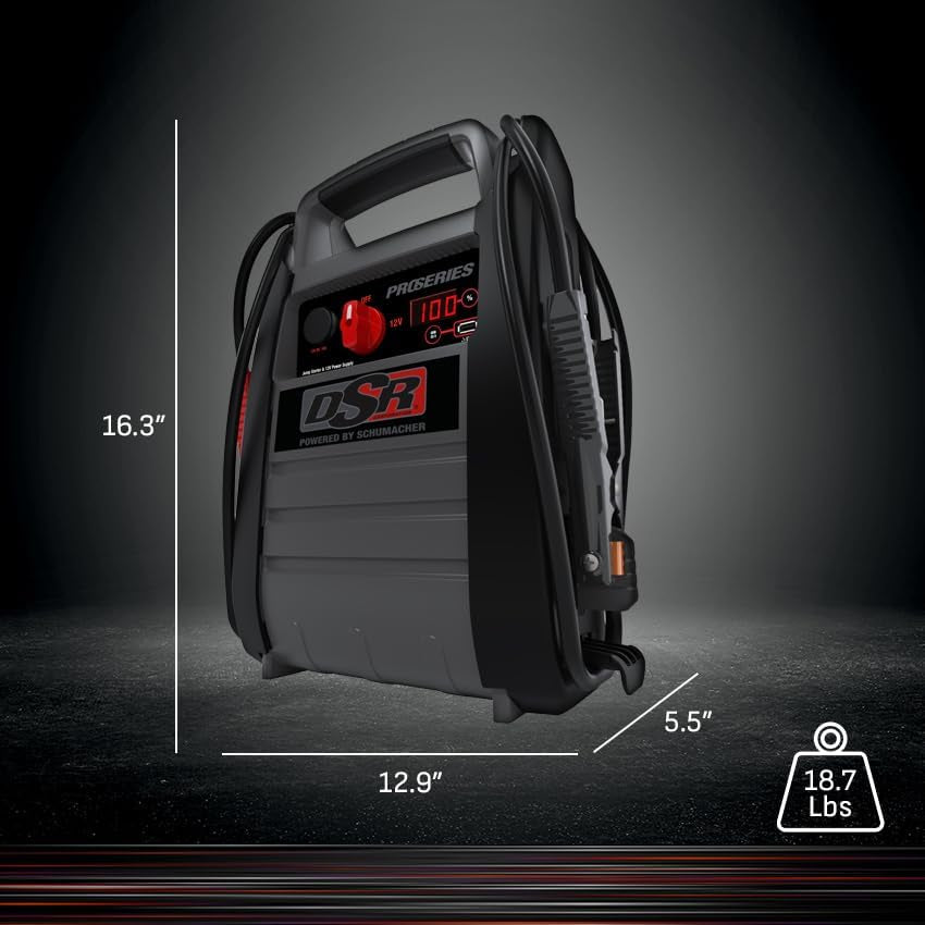 DSR Proseries Car Battery Jump Starter - 2200 Peak Amp 12V Car Starter, Jump Box & Portable Power Station - Digital Display, Heavy-Duty Clamps - DSR165