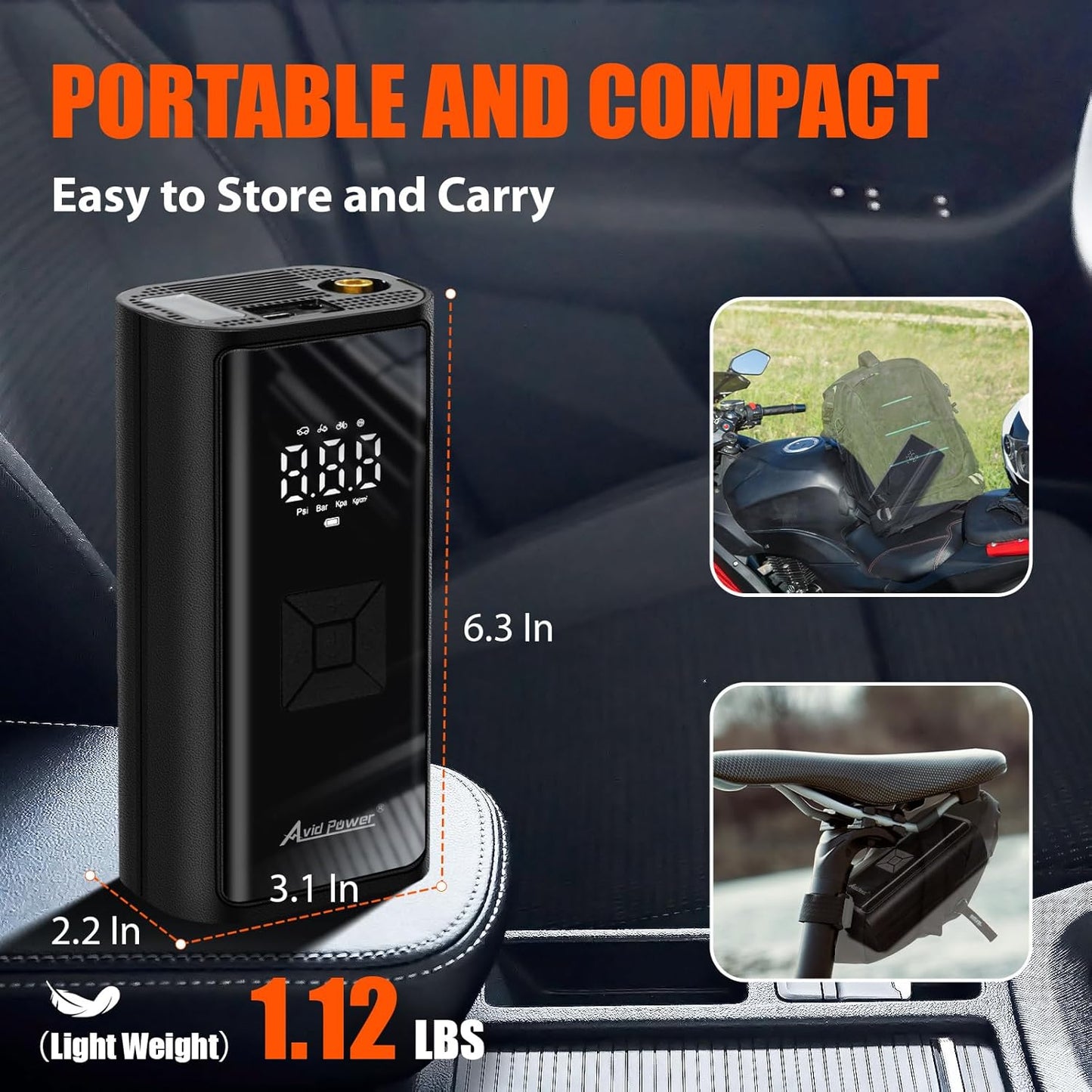 Portable Tire Inflator for Car, Cordless Air Compressor W/ 4500Mah Battery and 12V DC Adapter, Air Pump for Car Tires, Motorcycle, Bicycle, Ball and Small Inflatables W/Smart Modes