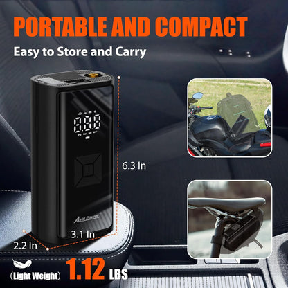Portable Tire Inflator for Car, Cordless Air Compressor W/ 4500Mah Battery and 12V DC Adapter, Air Pump for Car Tires, Motorcycle, Bicycle, Ball and Small Inflatables W/Smart Modes