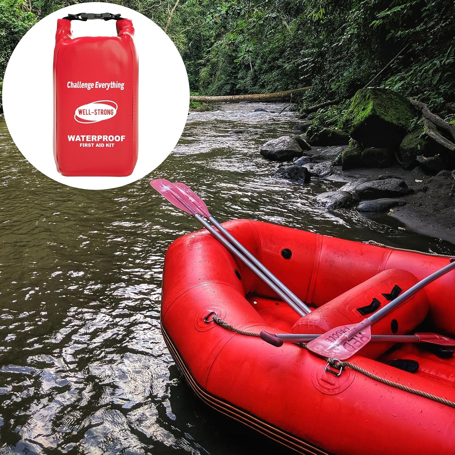 Waterproof First Aid Kit Roll Top Boat Emergency Kit with Waterproof Contents for Fishing Kayaking Boating Swimming Camping Rafting Beach Red