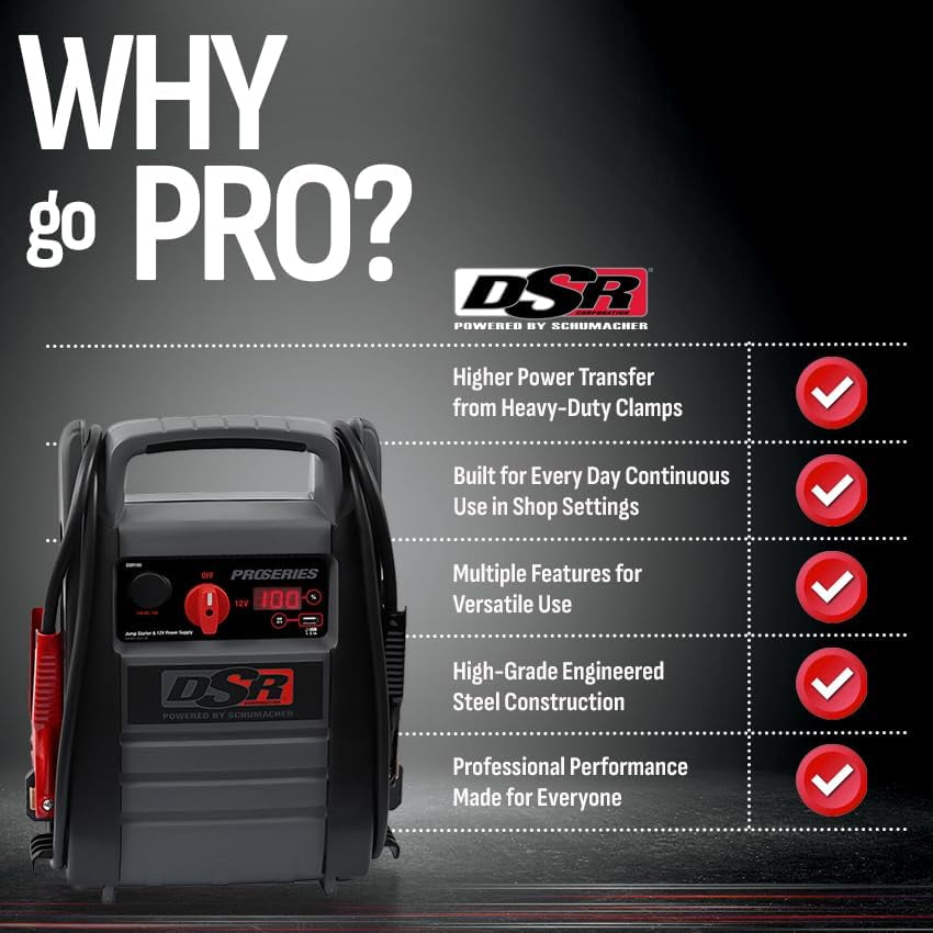 DSR Proseries Car Battery Jump Starter - 2200 Peak Amp 12V Car Starter, Jump Box & Portable Power Station - Digital Display, Heavy-Duty Clamps - DSR165
